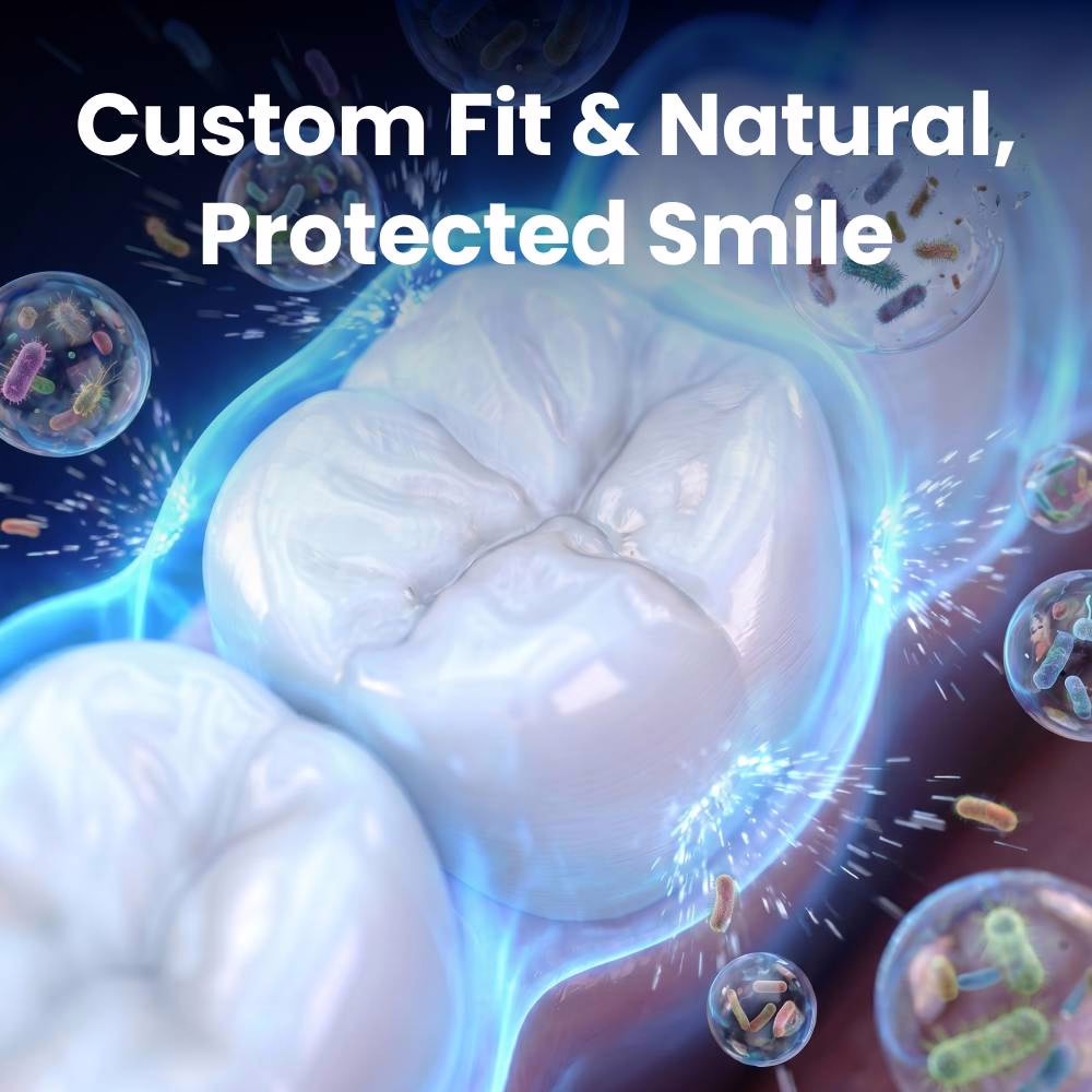 Satin finish of WellaSmile veneers mimicking natural enamel